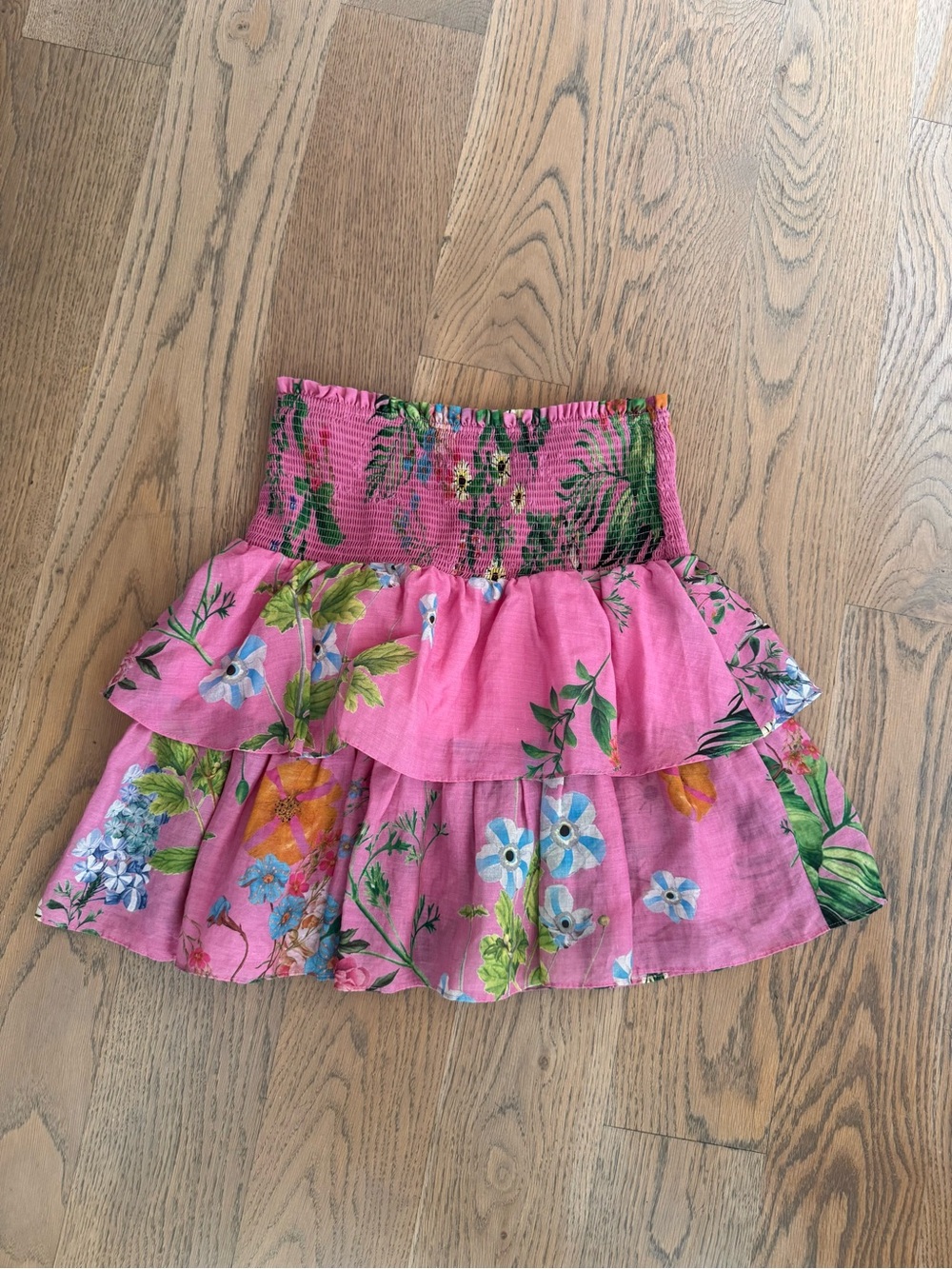Cynthia Rowley Pink Floral Tiered Smocked Skirt